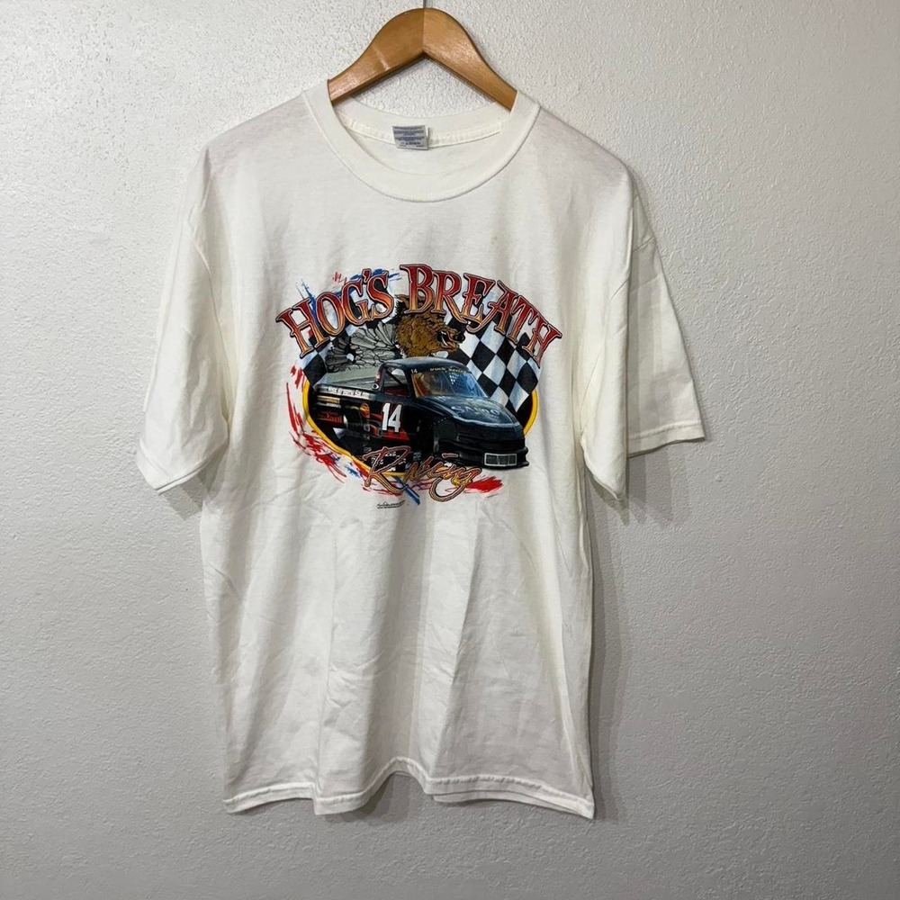 White vintage NASCAR Hogs Breath racing tee
